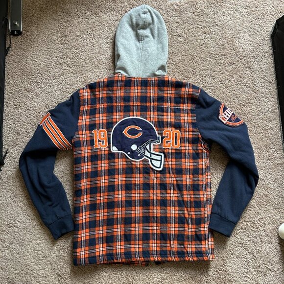 Chicago Bears NFL Sherpa Lined Flannel Hooded Jacket Size Medium - Picture 4 of 12